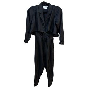 100% Silk Jumpsuit Vintage 80s Joanie Char Petites Size 4‎ Black Boxy Wrap